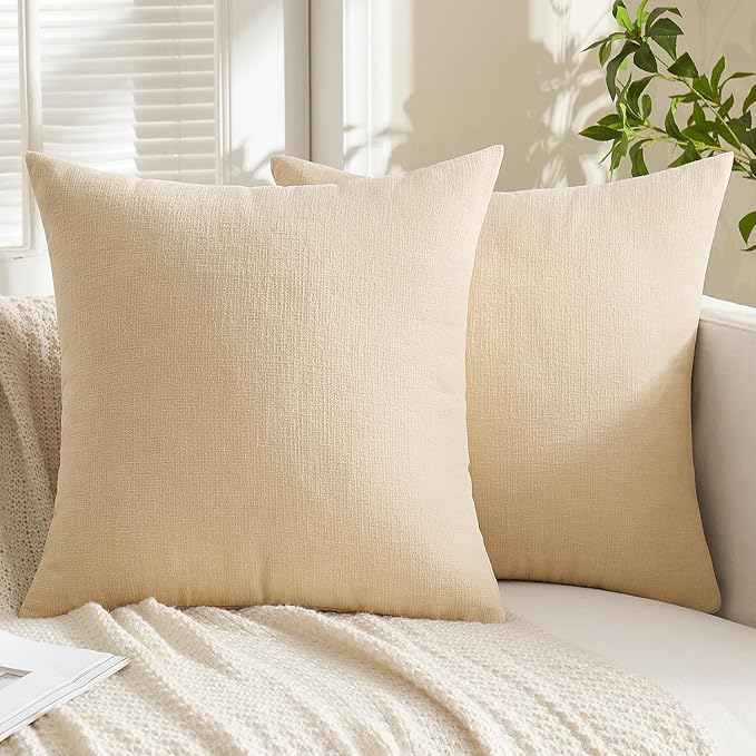 MIULEE Beige Chenille Couch Throw Pillow Covers, 18x18 | Set of 2, Soft Neutral - Image 5