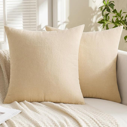 MIULEE Beige Chenille Couch Euro Throw Pillow Covers, 22x22 | Set of 2 - Image 5