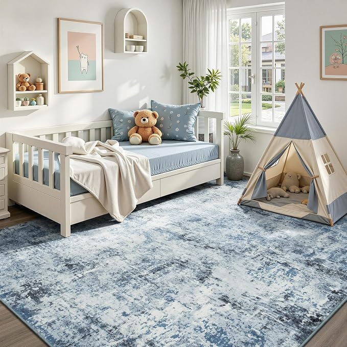 Rugflix 8x10 Area Rugs for Living Room, Washable Light Blue Grey Large Rug | - Image 8