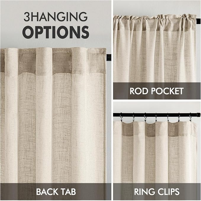 MIULEE Beige Linen Curtains 52x54 Inch Length - Image 3
