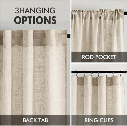 MIULEE Beige Linen Curtains 52x84 Inch 2 Panels - Image 3