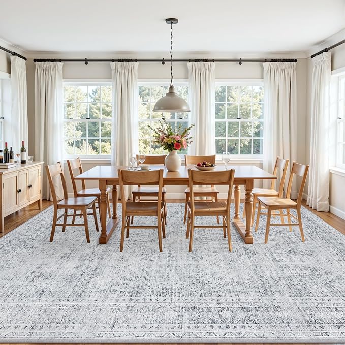 3x5 Area Rugs Living Room: Bedroom Neutral Washable Carpet Gray | Vintage Boho - Image 9