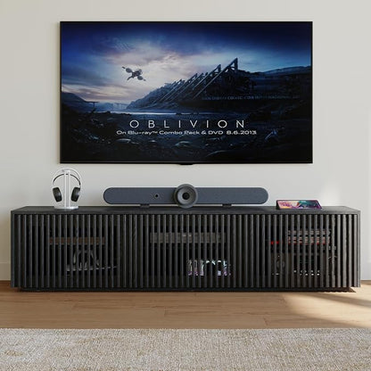POVISON Full Assembled Mid Century Modern TV Stand, Wood Slatted Media Console - Image 3