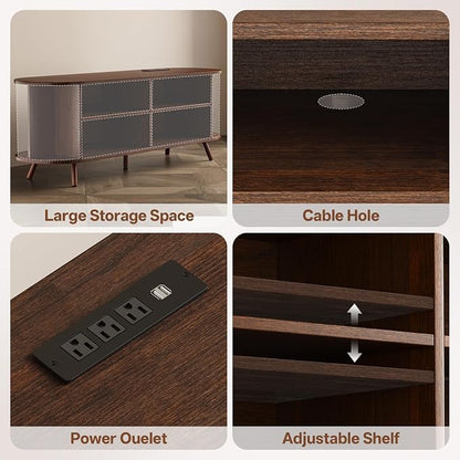 55 inch TV Stand with Power Outlet, Fluted Entertainment Center - Image 3