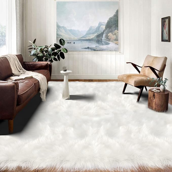 Latepis 10x14 Area Rugs White Faux Fur Washable Super Large Rug by Latepis