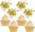 Gyufise 30Pcs Star Foil Firework Cupcake Toppers Sparkle Tinsel Cake Toppers Tinsel Drink Cake Decoration Cocktail Picks for Birthday Wedding Graduation Party Supplies Gold