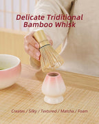 ZENS Pink Matcha Set, Matcha Whisk Set with 15oz Ceramic Bowl & (Chasen Holder), 6pcs Matcha Kit with Bamboo Scoop and Sifter, Tea Towel for Matcha Lovers