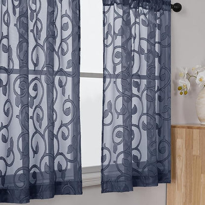 Furman Cafe Curtains 30 Inch Length 2 Panels Set, Elegant Geometric Jacquard - Image 5