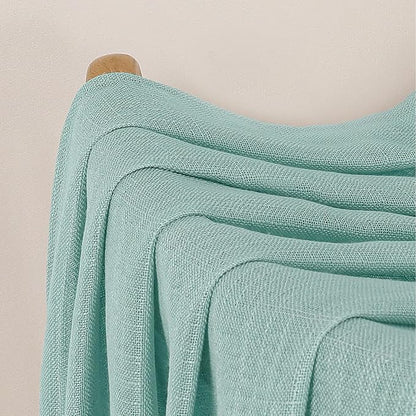 Chyhomenyc Aqua Green Semi Sheer Curtains 36 Inch Length, Light Filtering Faux - Image 9