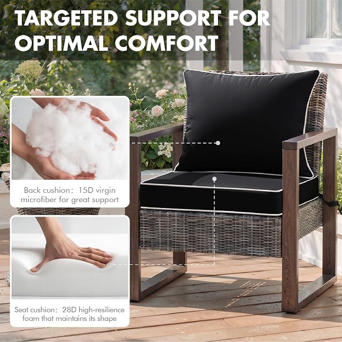 MIULEE Black Outdoor Seat Cushion 24x24 Inch Waterproof & 3 Year Fade Resistant - Image 6