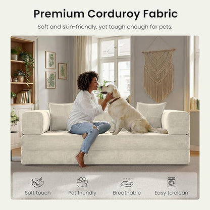 78.8" Convertible Sofa Bed, Corduroy Futon Couch - Image 6