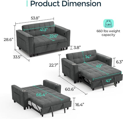 LINSY 54" Pull Out Couch with Charging Station - Image 2