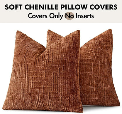 MIULEE Chenille Textured Fall Euro Throw Pillow Covers Burnt Orange 24x24 | Set - Image 9