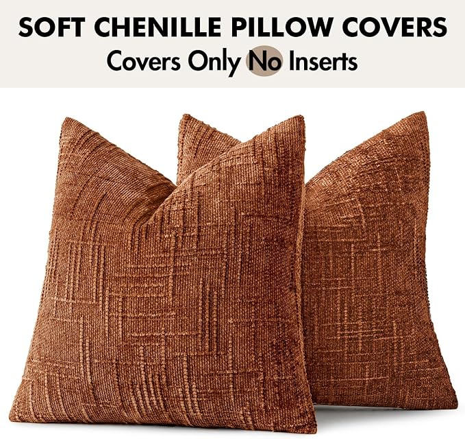 MIULEE Chenille Textured Fall Throw Pillow Covers Burnt Orange 20x20 | Set of 2 - Image 9
