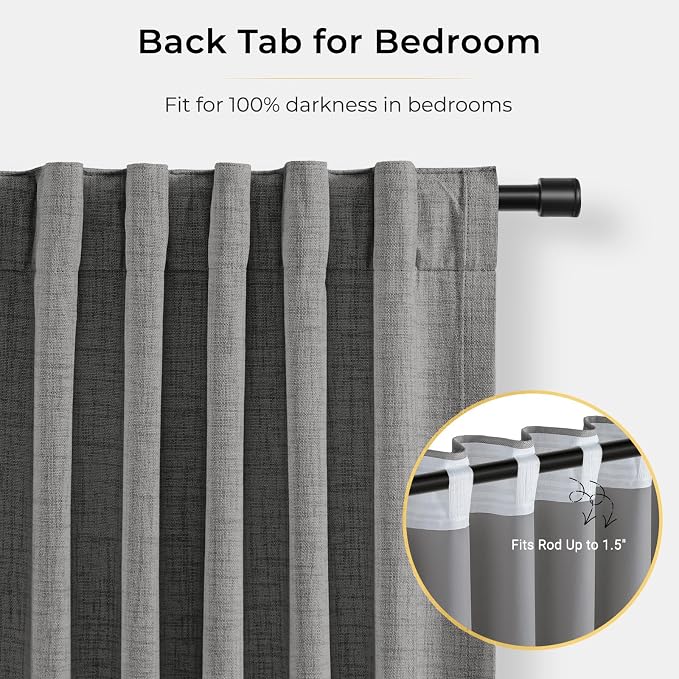 INOVADAY Blackout Curtains, 2-Panel Linen Textured 100% Thermal Insulated Room - Image 5