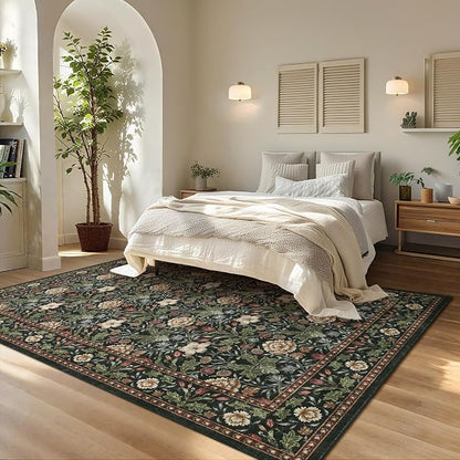 GarveeHome Washable Area Rug 6x9, Soft Vintage Floral Bedroom Rug Non Slip Low - Image 3