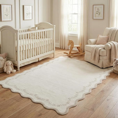 GarveeHome 4x6 Scalloped Washable Area Rug Beige Nursery Kids Bedroom Rug | by GarveeHome
