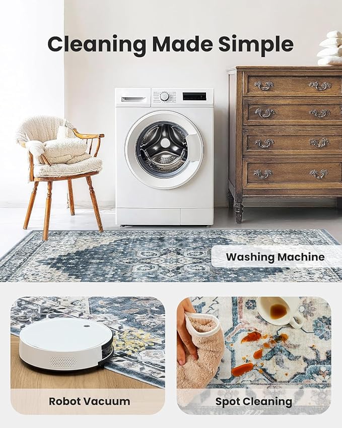 AMADA HOMEFURNISHING Round 6ft Area Rugs, Low-Profile Washable Rug - Image 5
