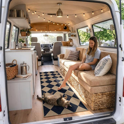 Lahome Checkered Easy Jute Outdoor Runner Rug, 2x6 Kitchen Rugs Washable | - Image 3