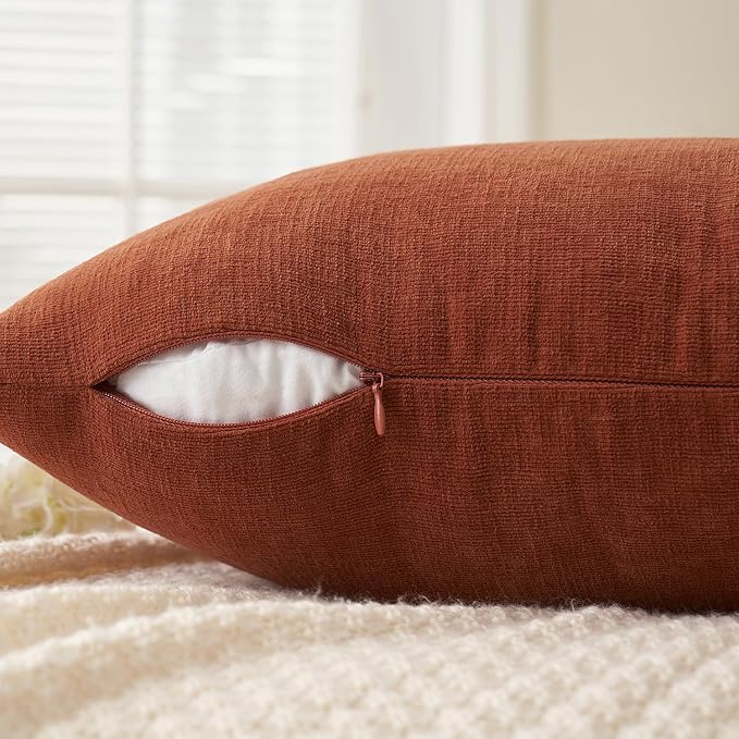 MIULEE Fall Rust Terracotta Chenille Couch Throw Pillow Covers, 20x20 | Set of 2 - Image 3