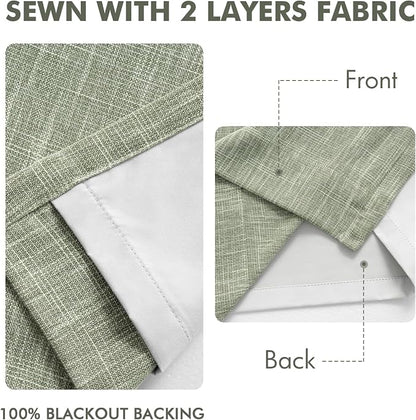 MIULEE Sage Green Pinch Pleated 100% Blackout Linen Curtains 40x96 Inches | - Image 5
