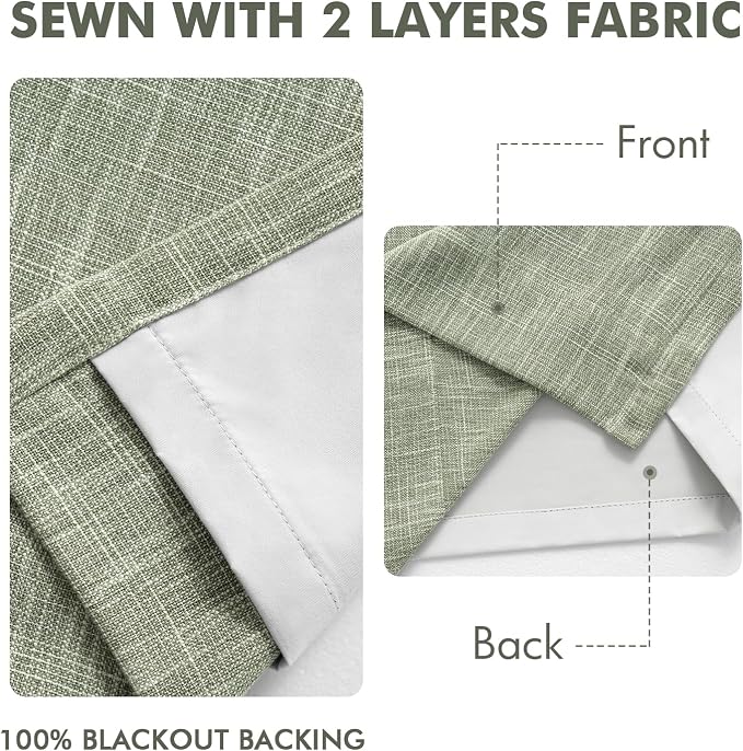 MIULEE Sage Green Pinch Pleated 100% Blackout Linen Curtains 40x90 Inches | - Image 5