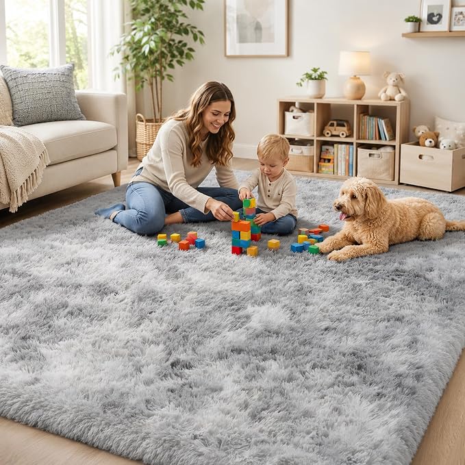 PLHXFR 9x12 Area Rugs Living Room: Fluffy Bedroom Shag Rug Light Grey | Upgrade - Image 8
