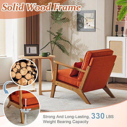 Vingli Solid Wood Wide Armrests Accent Chair Set of 2, Upholstered Mid Century - Image 4