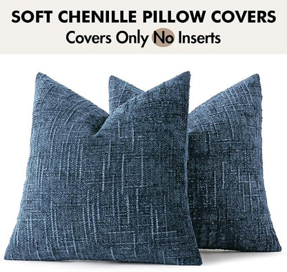MIULEE Chenille Textured Throw Pillow Covers Blue Ashes 20x20 Set of 2 | Slubby - Image 7