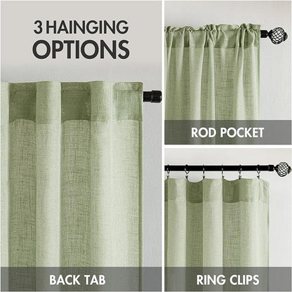 MIULEE Sage Green Linen Curtains 52x100 Inch Length 2 Panels - Image 3
