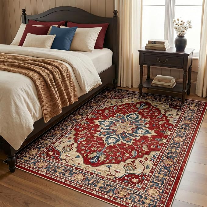 RELEANY Washable Area Rug, Water Repellent, Pet Friendly, Vintage Floral Boho - Image 2
