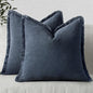 MIULEE Boho Linen Fringe Decorative Throw Pillow Covers Indigo Blue 20x20 | Set by MIULEE