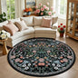 PLHXFR Round Area Rug Living Room: 6 ft Floral Washable Carpet Dark Black | by PLHXFRSoftAreaRugs