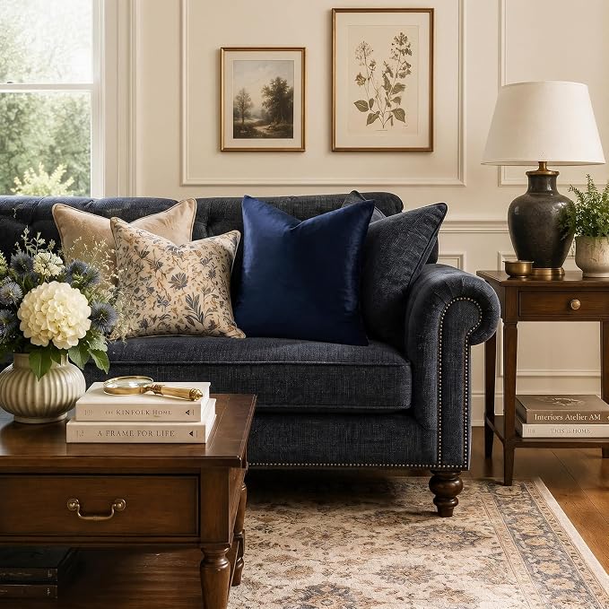 GIGIZAZA Navy Velvet Pillow Covers 16x16 Decorative Pillows Pack of 2 | Blue - Image 2