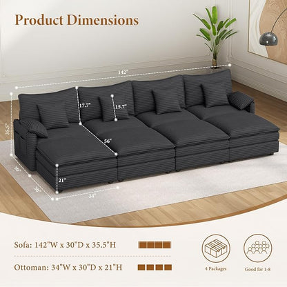 Vesgantti 142" Oversized Sectional Sofa Bed, 8-Seater Modular Sleeper Cloud - Image 2