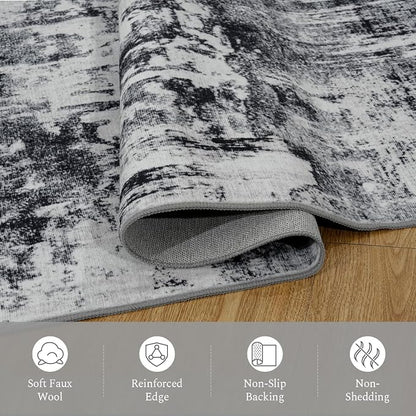 Rugflix 4x6 Area Rugs for Living Room, Washable Black Grey Dark Large Rug | - Image 7
