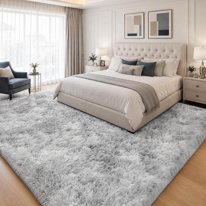 PLHXFR 8x10 Area Rugs Living Room: Fluffy Bedroom Shag Rug Light Grey | Upgrade - Image 3