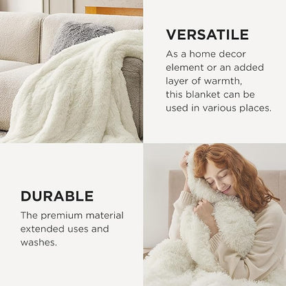 Bedsure GentleSoft Fluffy Cream Blankets Queen Size - Image 4