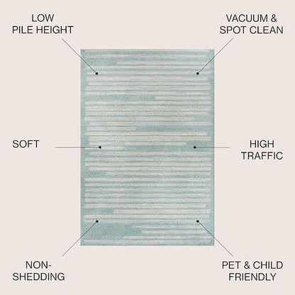 JONATHAN Y Khalil Modern Berber Stripe Turquoise/Cream Indoor Area Rug - Image 2