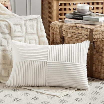 Fancy Homi 2 Packs Cream White Lumbar Decorative Throw Pillow Covers 20x28 Inch - Image 2
