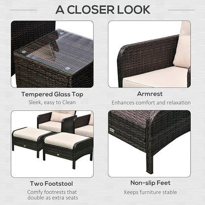 Outsunny 5 Pieces Rattan Wicker Lounge Chair Outdoor Patio Conversation Set - Image 5