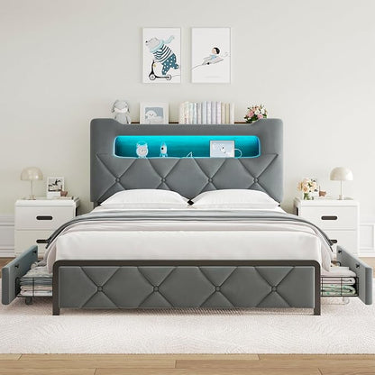 Jocoevol Queen Upholstered LED Bed Frame - Image 8
