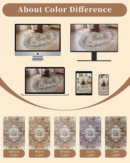 Madane Washable Oval Rug 3x5 for Entryway Small Area Rugs, Turmeric/Grey | - Image 9