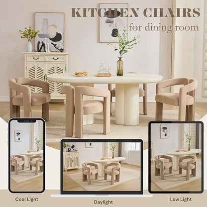 Hyfirm Upholstered Barrel Dining Chair Set of 1, Khaki Velvet Kitchen Accent - Image 7