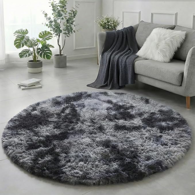 Amdrebio Tie-Dyed Dark Grey Large Round Rug 7Ft - Image 4