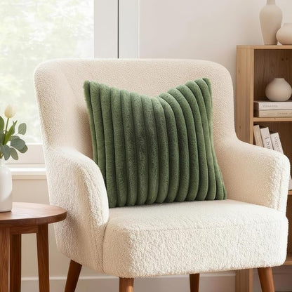 decorUhome Fall Faux Fur Throw Pillow Covers 20x20 Set of 2 Olive Green | - Image 2