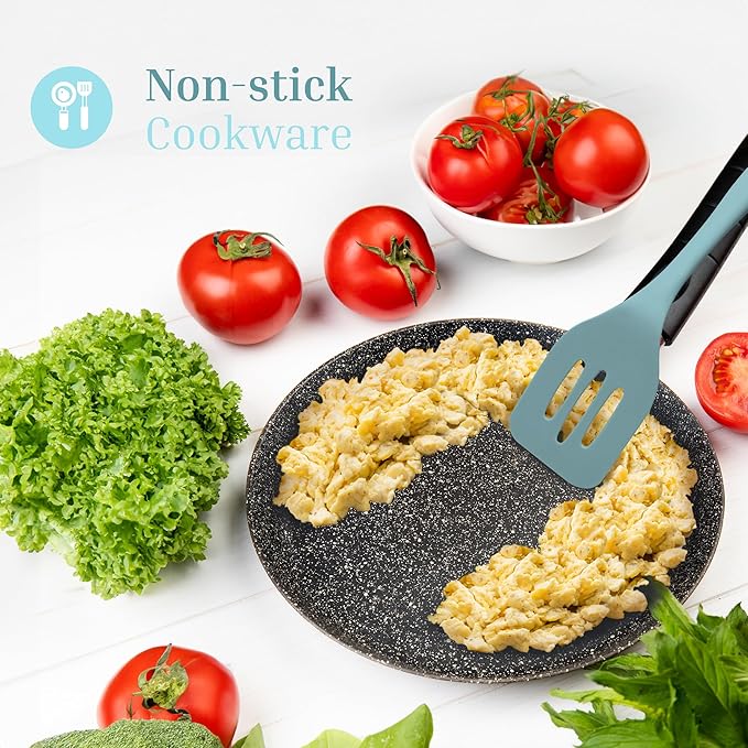 Silicone Slotted Turner Set – 2-Piece Set of Turner Spatulas for Eggs and Pancakes – Kitchen Tools & Accessories with Comfortable Handles, Heat-Resistant Utensils for Cooking and Baking – Pastel Blue