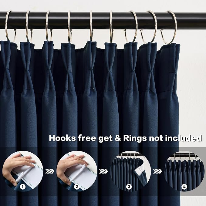 92 Inch Long Curtains Navy Blue Pinch Pleated Draperies - Image 2