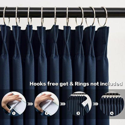 92 Inch Long Curtains Navy Blue Pinch Pleated Draperies - Image 2