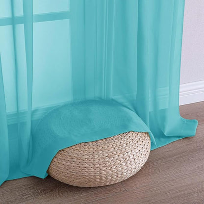 Turquoise Sheer Curtains 63 Inches Long 2 Panels Set, Light Filtering Sheer - Image 5
